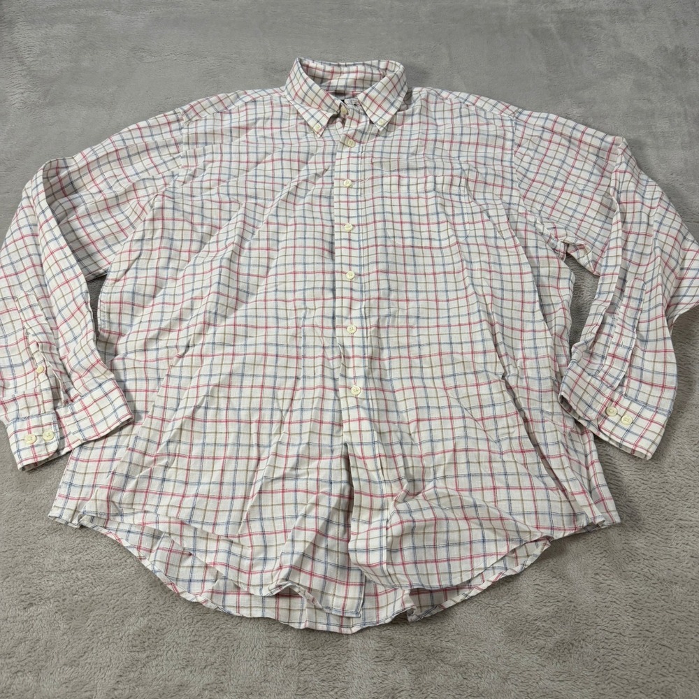 Brooks Brothers 346 Mens XL Linen Button Down Shirt Multi Color Tattersall Check